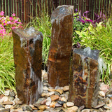 3 Real Basalt Stone Bubblers Fountains - Triple Basalt Stone Columns Fountain Kit