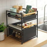 Mesa 2-Tier Sliding Drawer Organizer, Steel Under Sink Storage with Wood Handles