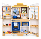KidKraft 2-in-1 Open & Cook Folding Wooden Play Kitchen, Kids Café Smoothie Bar