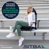 SitBax Padded Bleacher Seat with 360° Swivel, Reclining Backrest, Head Pillow & Backpack Straps – Portable Stadium Chair for Bleachers, Sports Events & Outdoor Seating