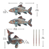 Set of 3 CLYB Metal Koi Fish Garden Statue Set with Antique Copper Verdigris Finish