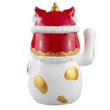 13.8" Fortune Cat with Waving Arm, Red & Gold Lunar New Year Lucky Cat Decor