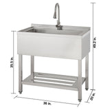TRINITY 30" X 14" Heavy-Duty Stainless Steel Utility Sink with Pull-Out Faucet
