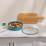 T-fal Inspire Ceramic Nonstick Jumbo Cooker with Glass Lid, 5-Qt, Teal Blue