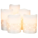 Fusion Gold Flameless LED Wax Pillar Candles with Fairy Lights, 5 Piece Set