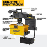 DeWalt 6 Gallon Wall Mount Wet Dry Vacuum Cleaner, 5 HP HEPA Bundle 20ft Hose