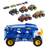 Hot Wheels Monster Trucks Rhino Rig Hauler with 2 Big Rigs, 3 Monster Trucks & 4 Die-Cast Cars