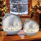 Rotating LED Glass Christmas Ornament Décor Set, Set of 2 Ornaments 6.5" & 8.5"