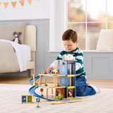Member's Mark 16-Pc Wooden Parking Garage Playset with Cars, Helicopter & Ramps