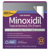 Kirkland Women's Minoxidil 5% Foam, 6 Can 12 Months Hair Regrowth Treatment Set