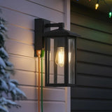 Globe Electric Sconce with GFCI Outlet - 14" Matte Black Outdoor Wall Light