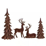 Glitzhome 4-Pc Flocked Brown Reindeer & Tree Christmas Table Decor Set, 17.25" H