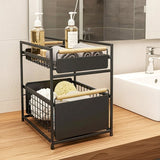 Mesa 2-Tier Sliding Drawer Organizer, Steel Under Sink Storage with Wood Handles