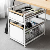 Mesa 2-Tier Sliding Drawer Organizer, Steel Under Sink Storage with Wood Handles