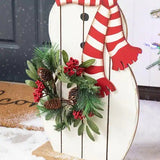 Glitzhome 36" Wooden Snowman Porch Décor with Floral Wreath and Metal Leaves