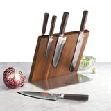 6-Piece Cangshan Sobu Series X-7 Damascus Steel Knife Block Set – Acacia Magnetic Block