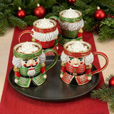 4-Pc Fitz & Floyd Nutcracker Christmas Mugs, 14 oz Ceramic Holiday Coffee Cups