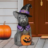 26" Resin Halloween Witch Dog Greeter, Lifesize Dog Welcome Porch Figurine Decor