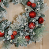 30" CGH Flocked Pre-Lit Artificial Christmas Wreath with 50 Warm White LED Lights
