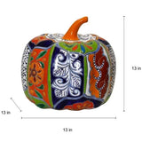 13" Talavera Style Ceramic Pumpkin Outdoor Décor, Hand-Painted Double-Glazed Mexican Talavera Decoration