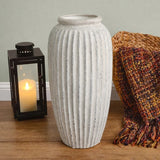 Elements Rustic Ceramic Temple Vase - Stoneware Decorative Vase w/ Ridged Finish