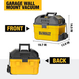 DeWalt 6 Gallon Wall Mount Wet Dry Vacuum Cleaner, 5 HP HEPA Bundle 20ft Hose