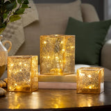 Set of 3 Evergreen LED Glass Cubes or Spheres Towers, 3 Glass Tower w/ 24 Lights