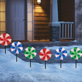 10" Peppermint LED Lawn Stakes Set 6-Pack with 180 Lights, Connect up to 20 Sets