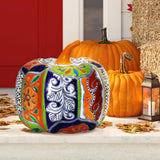 13" Talavera Style Ceramic Pumpkin Outdoor Décor, Hand-Painted Double-Glazed Mexican Talavera Decoration