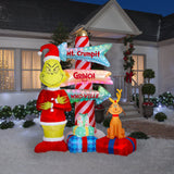 Dr. Seuss 7.5' Pre-Lit Grinch Airblown Inflatable with Max, Gifts & Animated Sign