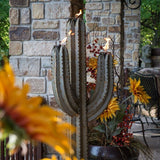 Desert Steel 5' Saguaro Garden Cactus Statue and Tiki Torch, 21”W x 60”H x 8”D