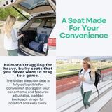 SitBax Padded Bleacher Seat with 360° Swivel, Reclining Backrest, Head Pillow & Backpack Straps – Portable Stadium Chair for Bleachers, Sports Events & Outdoor Seating