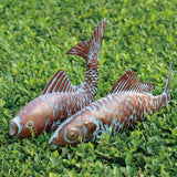 CLYB Metal Koi Fish Garden Statues with 11" Ground Stakes, 2-pack Antique Copper