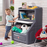 Step2 Lift & Hide Gray 38" Tall Plastic Toddler Bookcase and Kid Toy Box and Toy