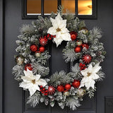 30" CGH White Poinsettia Pre-Lit Artificial Christmas Wreath with 50 LED Lights