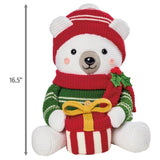 16.5–19.6" Knit Holiday Shelf Sitters, Set of 2, Weighted Christmas Plush Décor