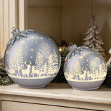 Rotating LED Glass Christmas Ornament Décor Set, Set of 2 Ornaments 6.5" & 8.5"