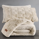 FRYE 3-Pc Faux Rabbit Fur Comforter Set - Basketweave 930 GSM Comforter & Shams