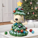 15" Jim Shore Peanuts Snoopy Christmas Tree Lighted Statue LED 6Hr Timer Resin