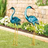 Evergreen 35” Tall Pair of Blue Heron Statues - Set of 2 Blue Heron Steel Statue