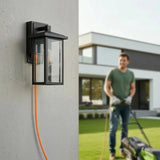 Globe Electric Sconce with GFCI Outlet - 14" Matte Black Outdoor Wall Light
