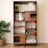 Clifford Cat Tree Bookshelf, Modern Cat Condo with Climbable Shelves