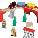 Maxim Enterprise Wooden Train Set with Bridge, Tunnels, Tracks & Trains, 60-Pc, 32" × 23"