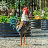 35" H Metal Farmhouse Rooster Decor, Metal Chicken Sculpture