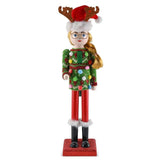 Ornativity 15" Wooden Girl Nutcracker with Ugly Christmas Sweater and Reindeer Hat