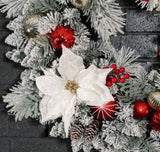 30" CGH White Poinsettia Pre-Lit Artificial Christmas Wreath with 50 LED Lights