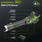 Greenworks 80V Brushless Cordless Leaf Blower Kit with 4.0Ah Battery