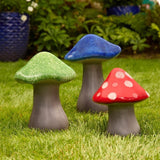 Mullally Ceramic Garden Mushrooms 3-Piece Set with Garden Stakes, Glazed Décor