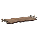 Fitz & Floyd Woodgrove 23" Mango Wood Serving Board Antique Brass Handles Tray