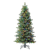 7 Ft Slim Linden Fir Christmas Tree Pre-Lit 400 Color Changing LED Lights Remote